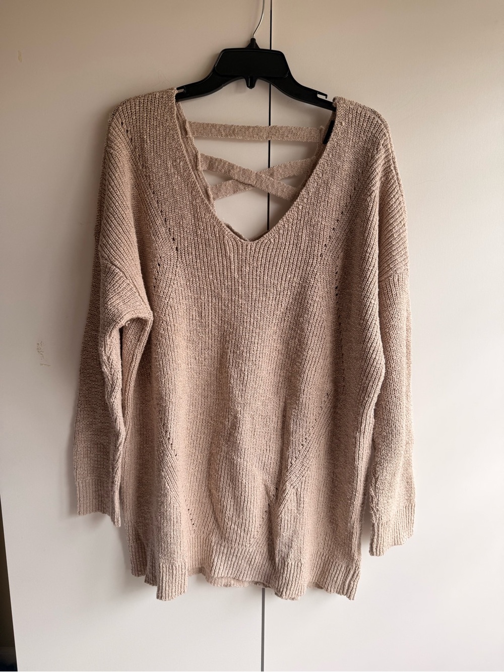 torrid Taupe Crisscross Back V-Neck Sweater